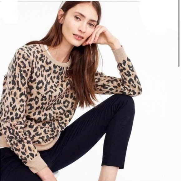 J. Crew Sweaters - Women's Small J. Crew Crewneck Merino Wool Cheetah Sweater